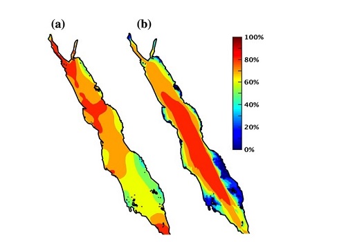 Occurrences of exploitable (a) wind speed and (b) significant wave height based on 18 years of hourly reanalysis data.