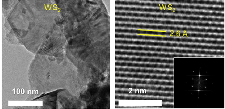 Part of the solar cell is made from flakes of tungsten disulfide just a few billionths of a meter thick.