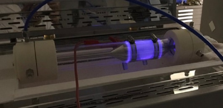 Plasma-driven reactions often emit light as components in the mixture shed energy following electron impacts.