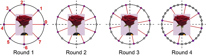 A 360-degree scan is completed using each round offset to enhance information capture.