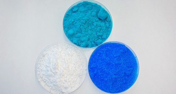 Three common salts—(L-R) magnesium sulfate, copper chloride and copper sulfate—were effective in capturing water from air with relative humidity as low as 15 percent.