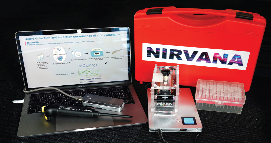 The all-in-one test kit, termed NIRVANA, includes a portable briefcase-sized mini-laboratory that can quickly detect the presence of the virus in up to 96 samples at a time.