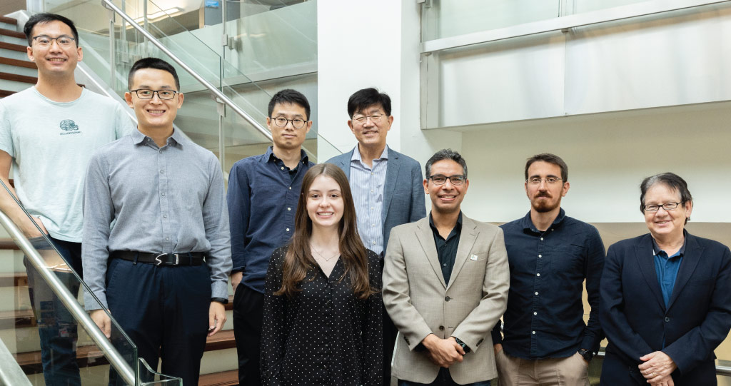 The research, led by Himanshu Mishra, was the result of a collaboration of researchers from different scientific fields. From left to right: Ziqiang Yang, Xinlei Liu, Peng Zhang, Nayara H. Musskopf, Professor Hong Im, Professor Himanshu Mishra, Adair Gallo Junior and Professor Sigurdur Thoroddsen.